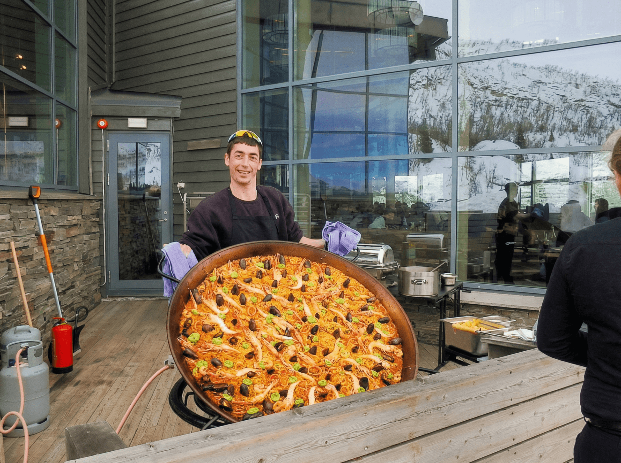 Chef preparing paella